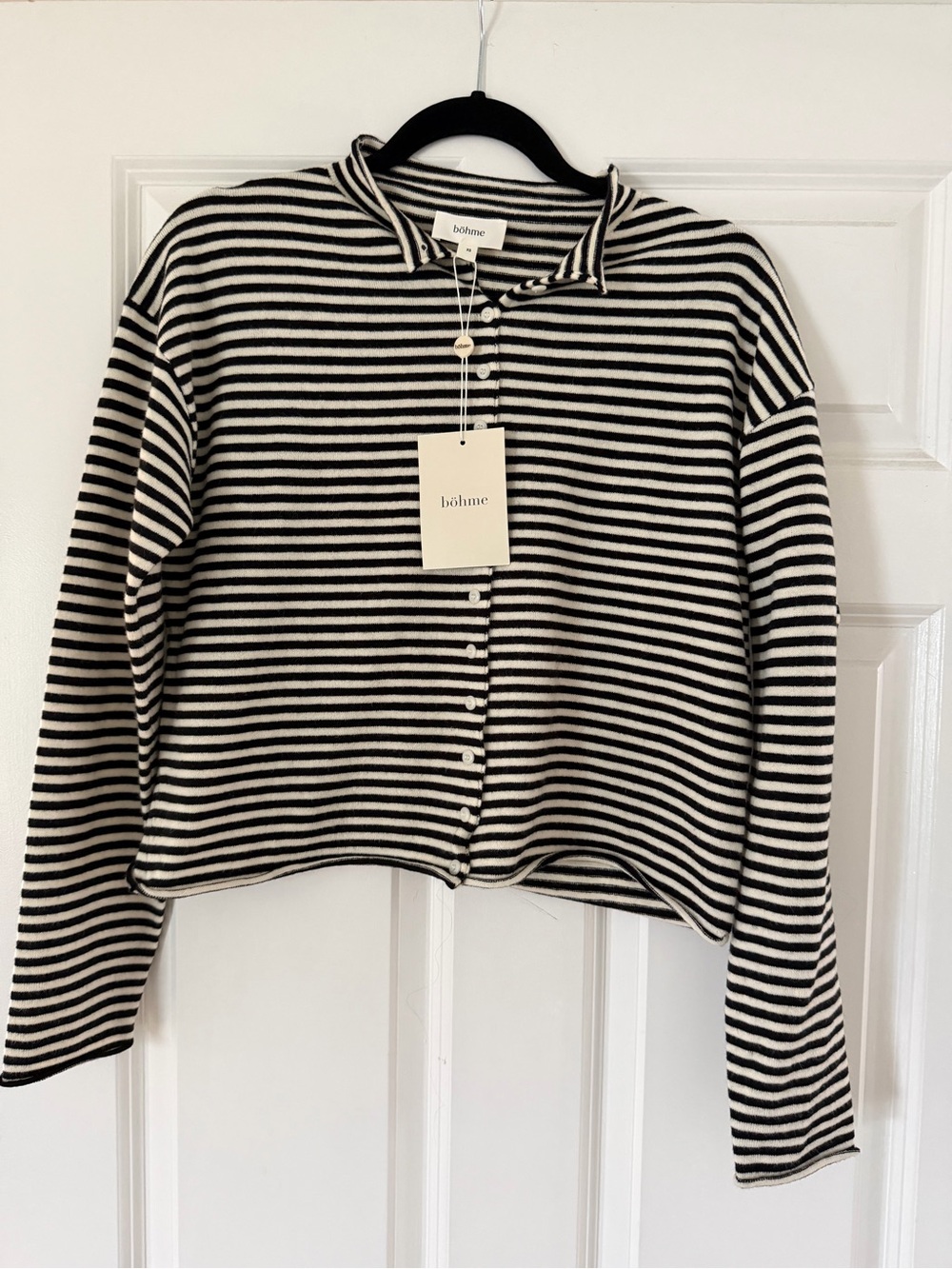 böhme Black and White Striped Polo Cardigan